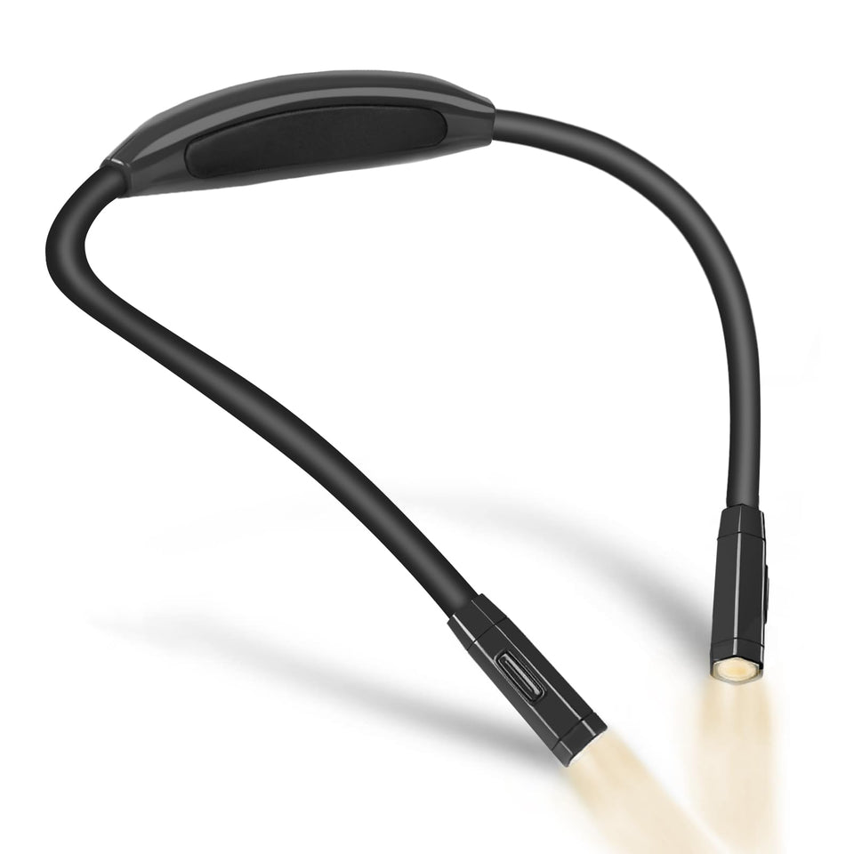 Vekkia neck light worn around the neck for hands-free reading.