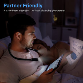 Vekkia neck light creates a private reading zone for late-night solo reading.