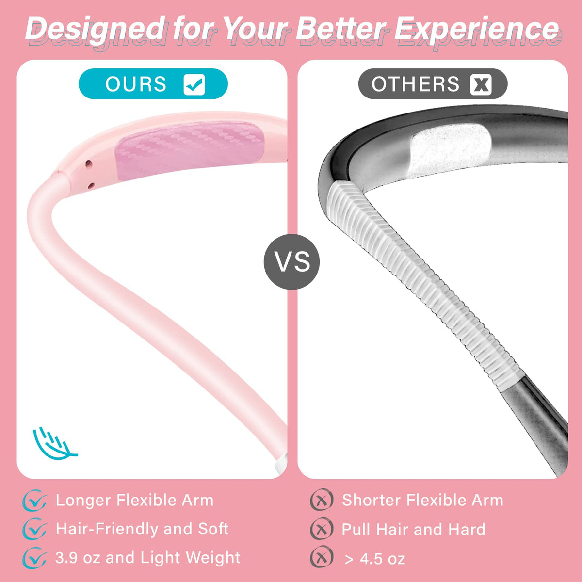 Vekkia neck light in bed with soft silicone arms cradling the neck during reading