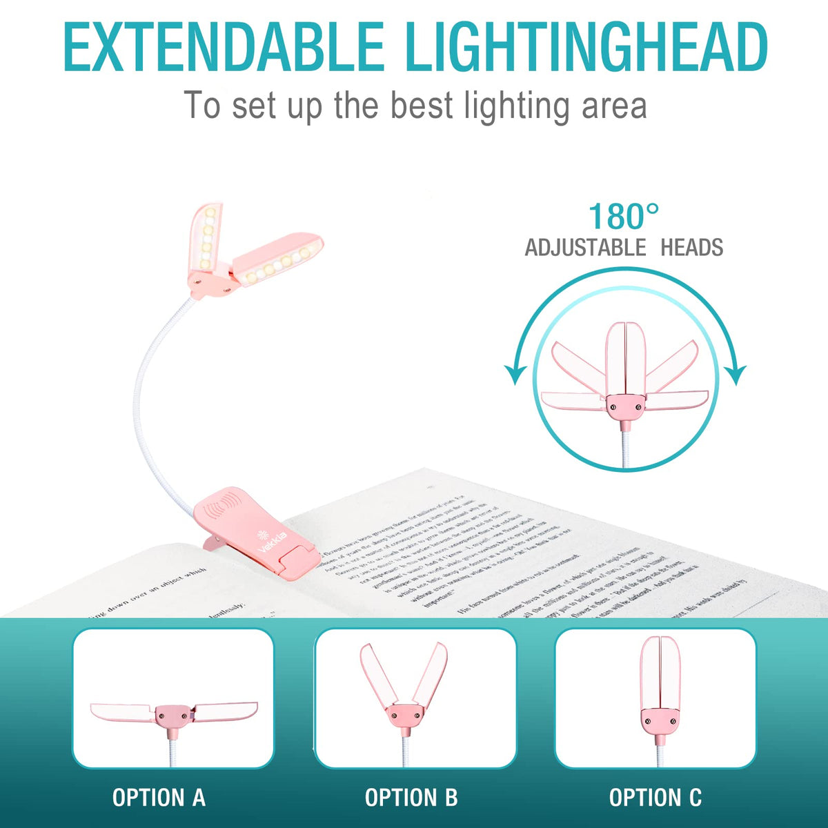 Vekkia soft ABS shade softens light to protect pages while reading.