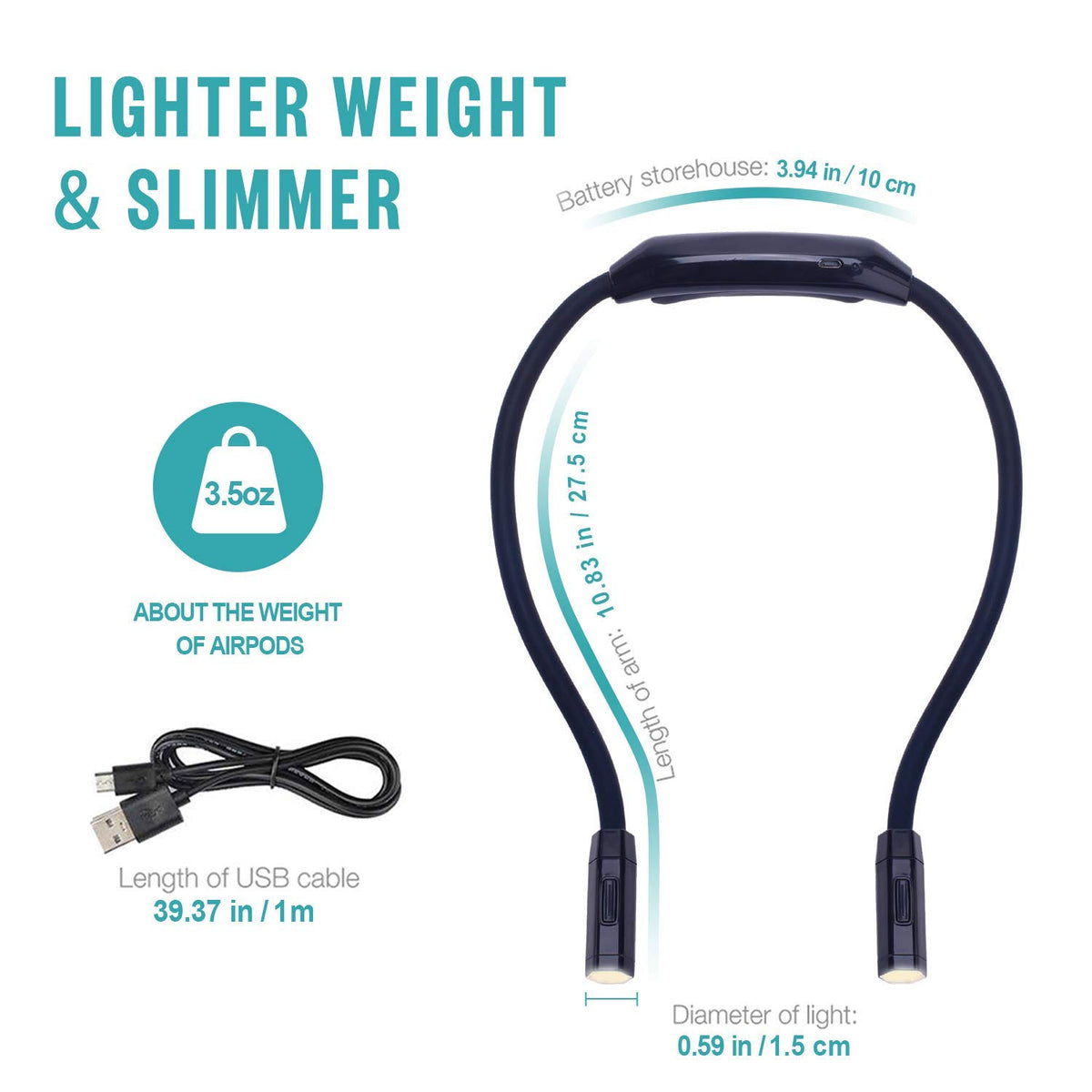 Vekkia neck light charges via USB for quick recharging.