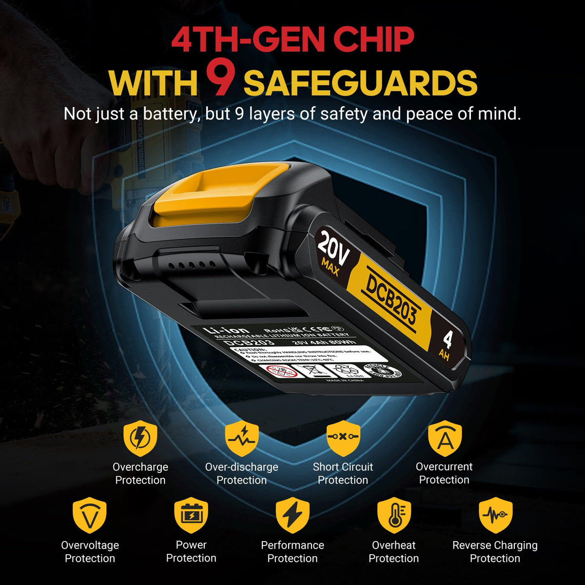 VelgoNyx 4Ah battery installed in a drill for extended runtime on site.