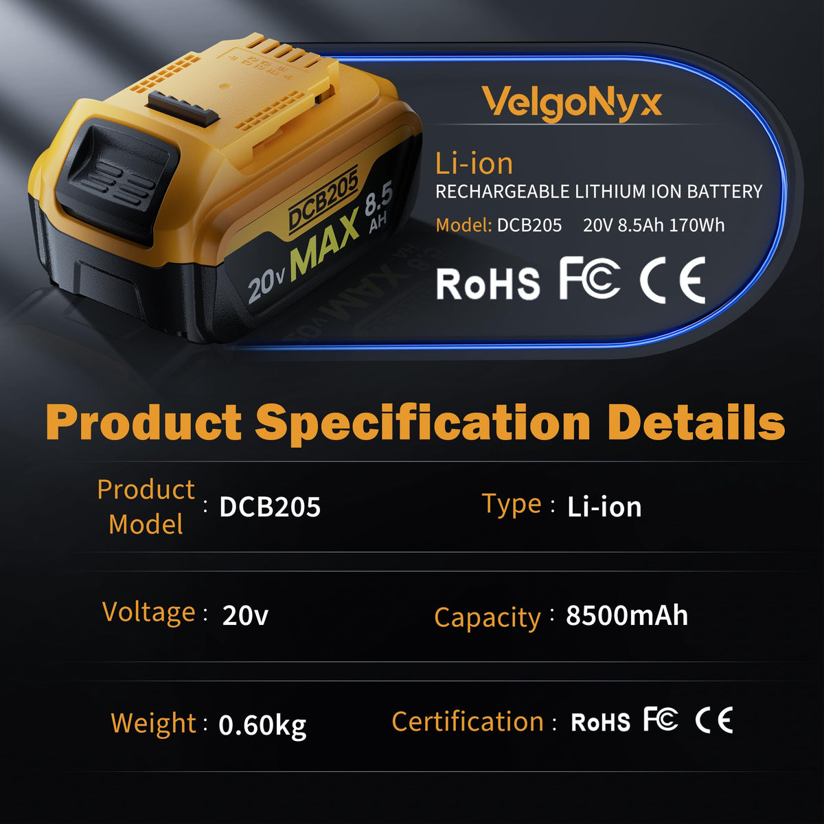 VelgoNyx compatible with DCB201-DCB206 for versatile tool use.