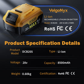 VelgoNyx compatible with DCB201-DCB206 for versatile tool use.