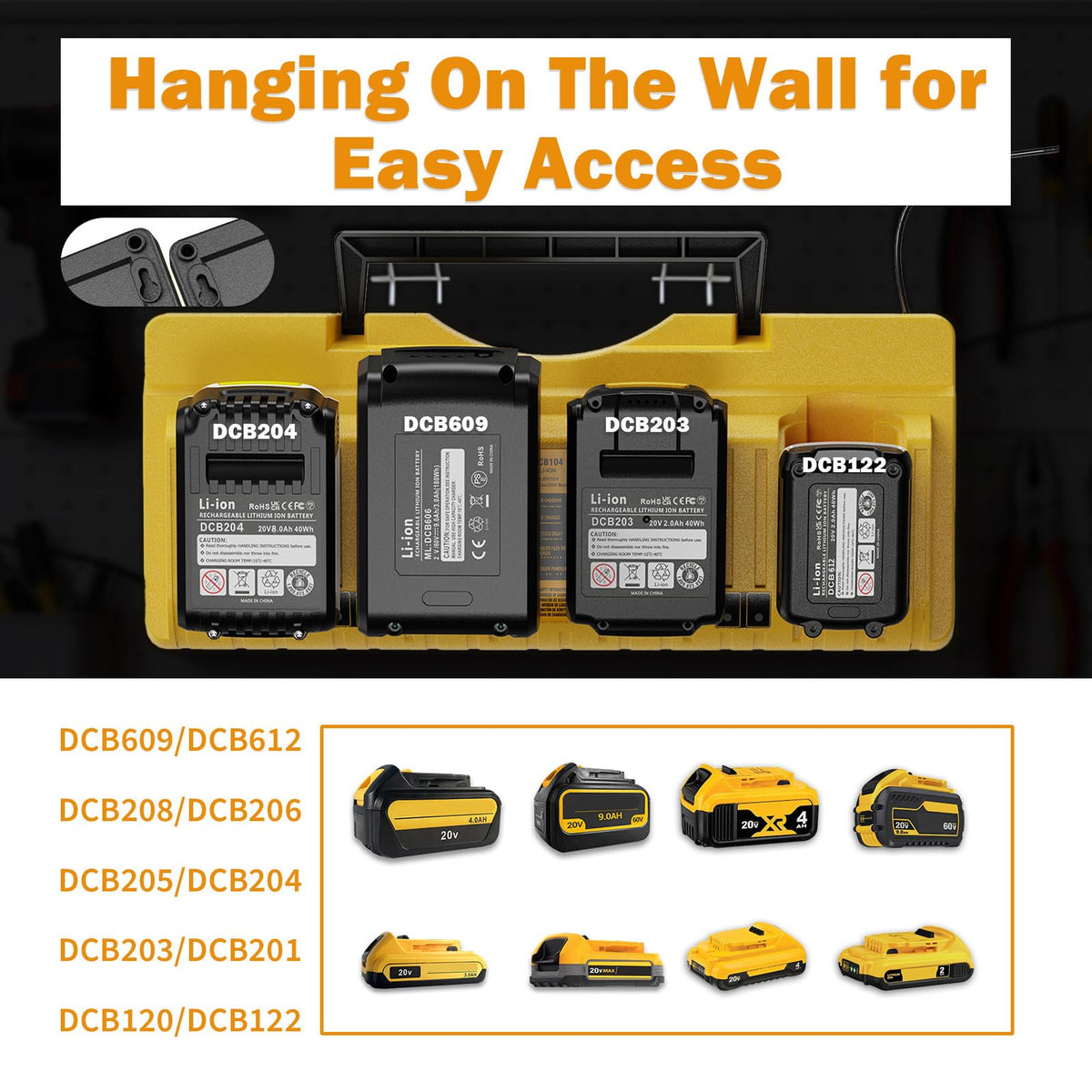VelgoNyx DCB104 compatibility labels show DeWalt and FLEX support at a glance.