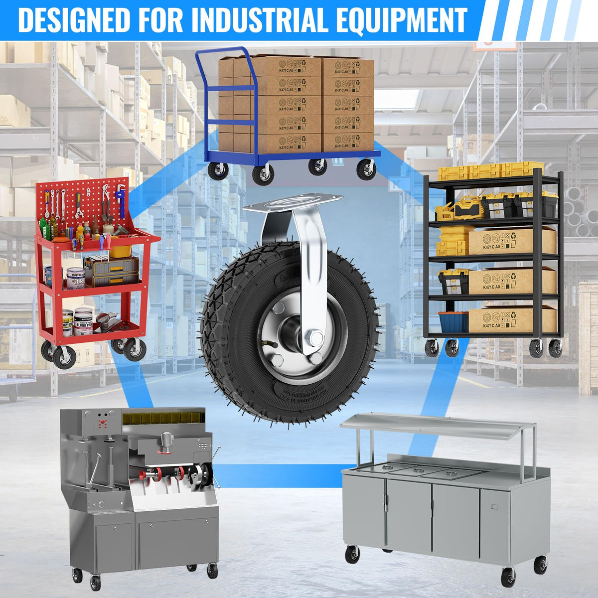 VELPAX heavy-duty casters rated to 1300 lbs for demanding setups.