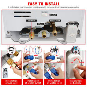 VELPAX propane water heater showerhead with multiple spray modes