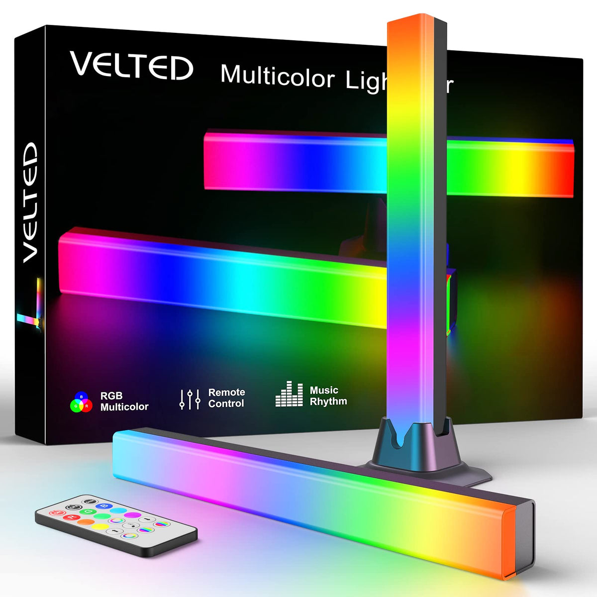 Velted RGB Light Bar front view enhances desk ambience.