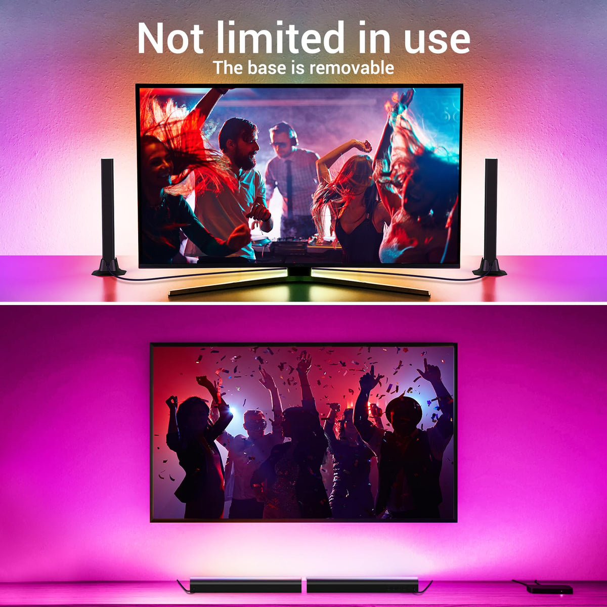 Velted RGB Light Bar on desk with removable base for flexible setup.