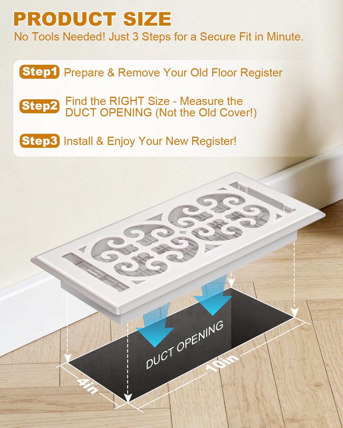 VE NI SCC veniscc versatile 4x10 fits floor or wall vents smoothly.