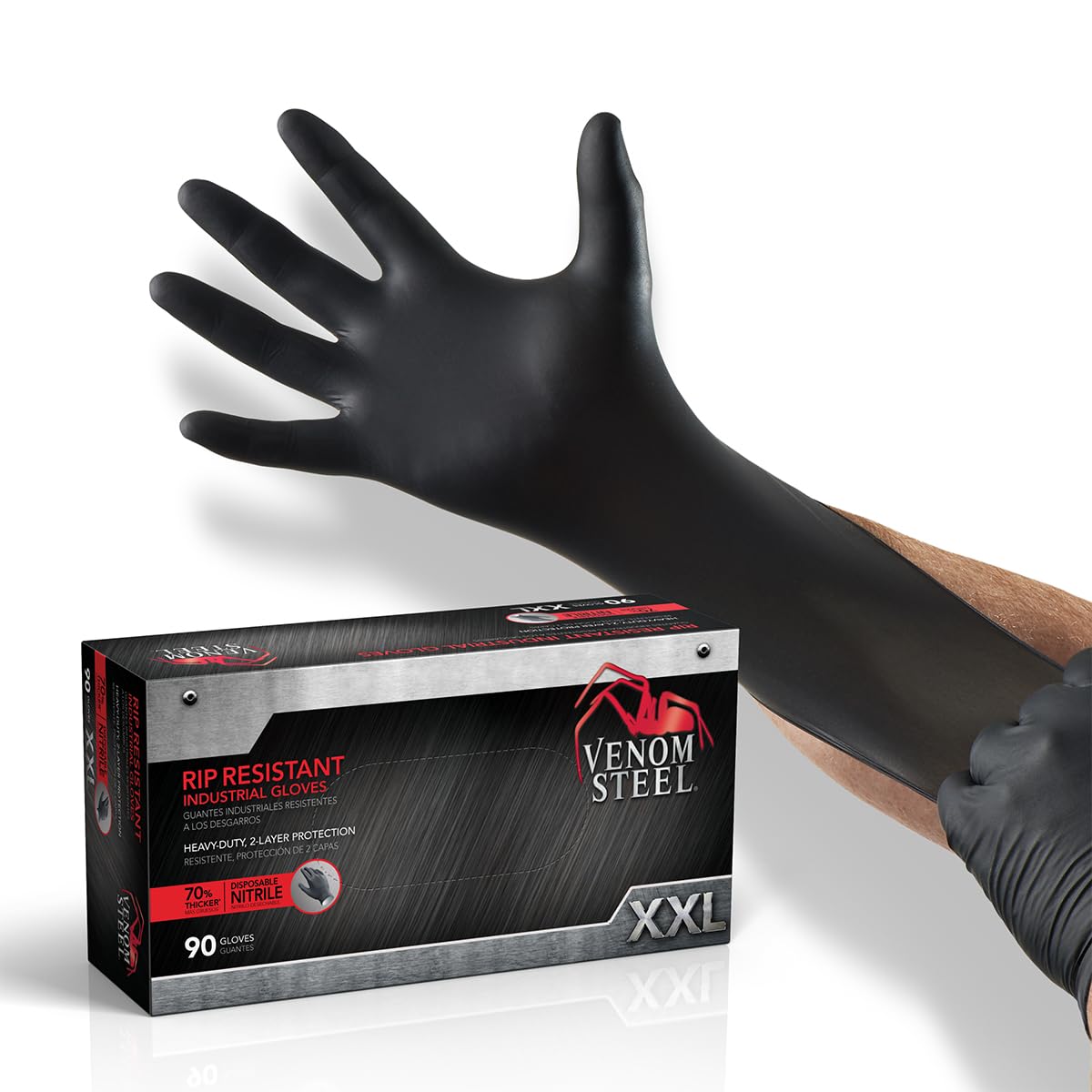 Venom Steel nitrile gloves with textured grip for secure handling