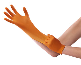 Venom Steel Orange Nitrile gloves close-up on puncture-resistant construction.