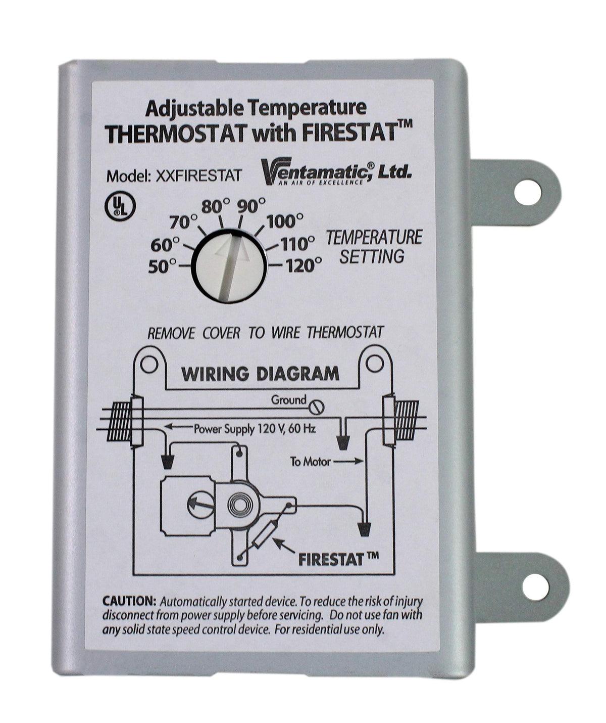 Ventamatic XXFIRESTAT thermostat front view for precise attic control