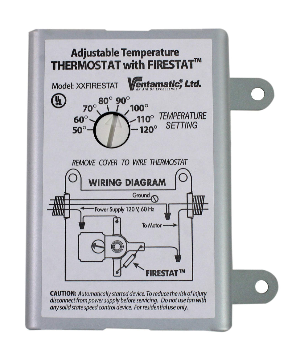 Ventamatic XXFIRESTAT thermostat front view for precise attic control