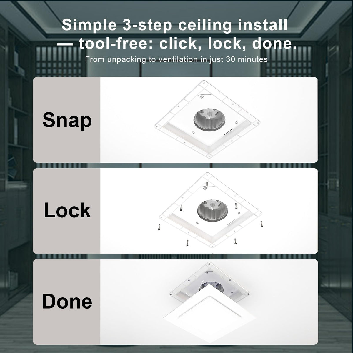 Ventiri 141 CFM airflow quickly reduces moisture and odors.