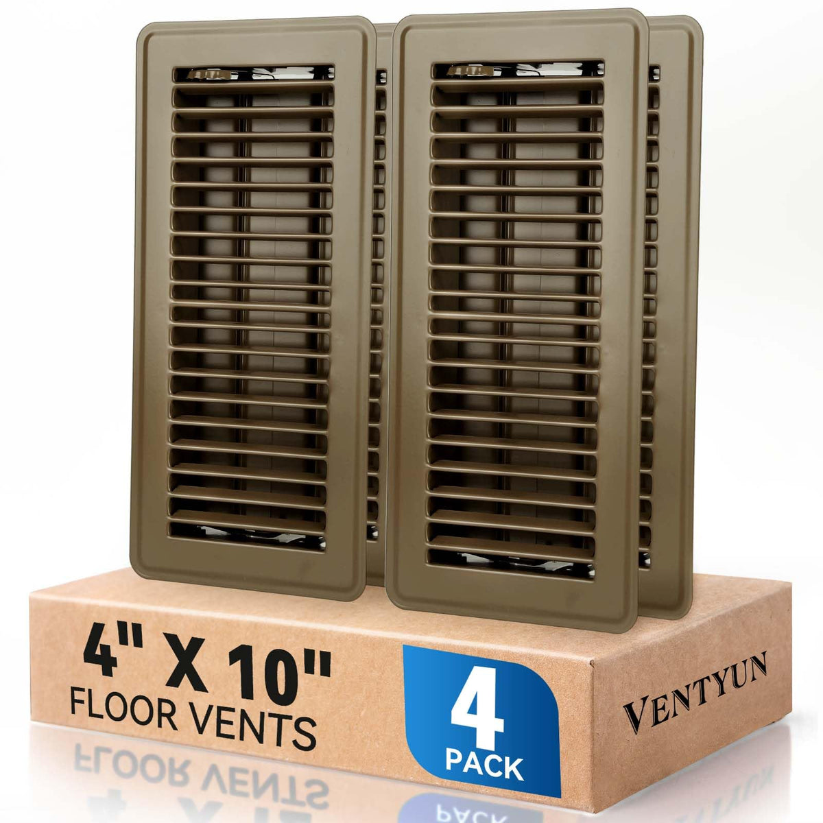 Ventyun 4x10 floor register cover in brown with durable powder-coat finish for long-lasting use.
