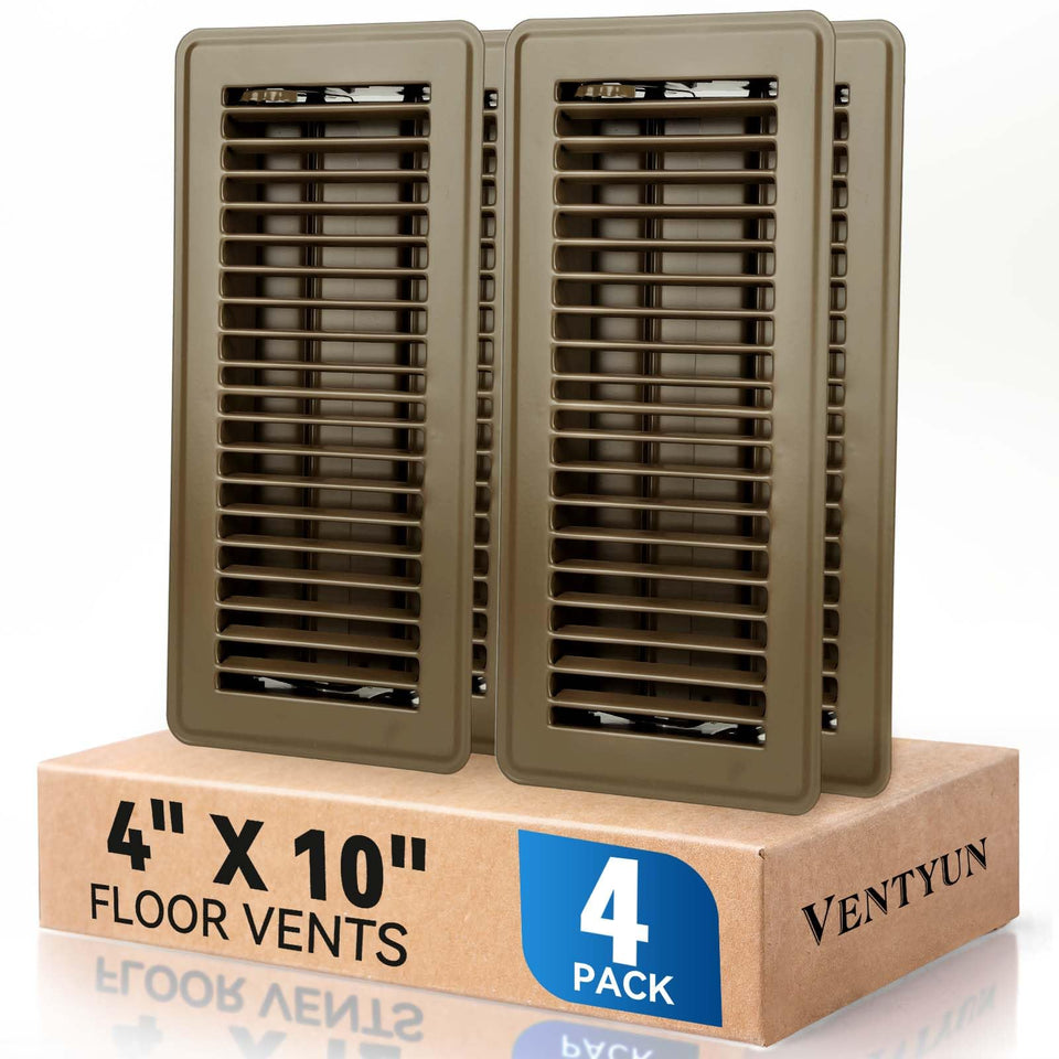 Ventyun 4x10 floor register cover in brown with durable powder-coat finish for long-lasting use.
