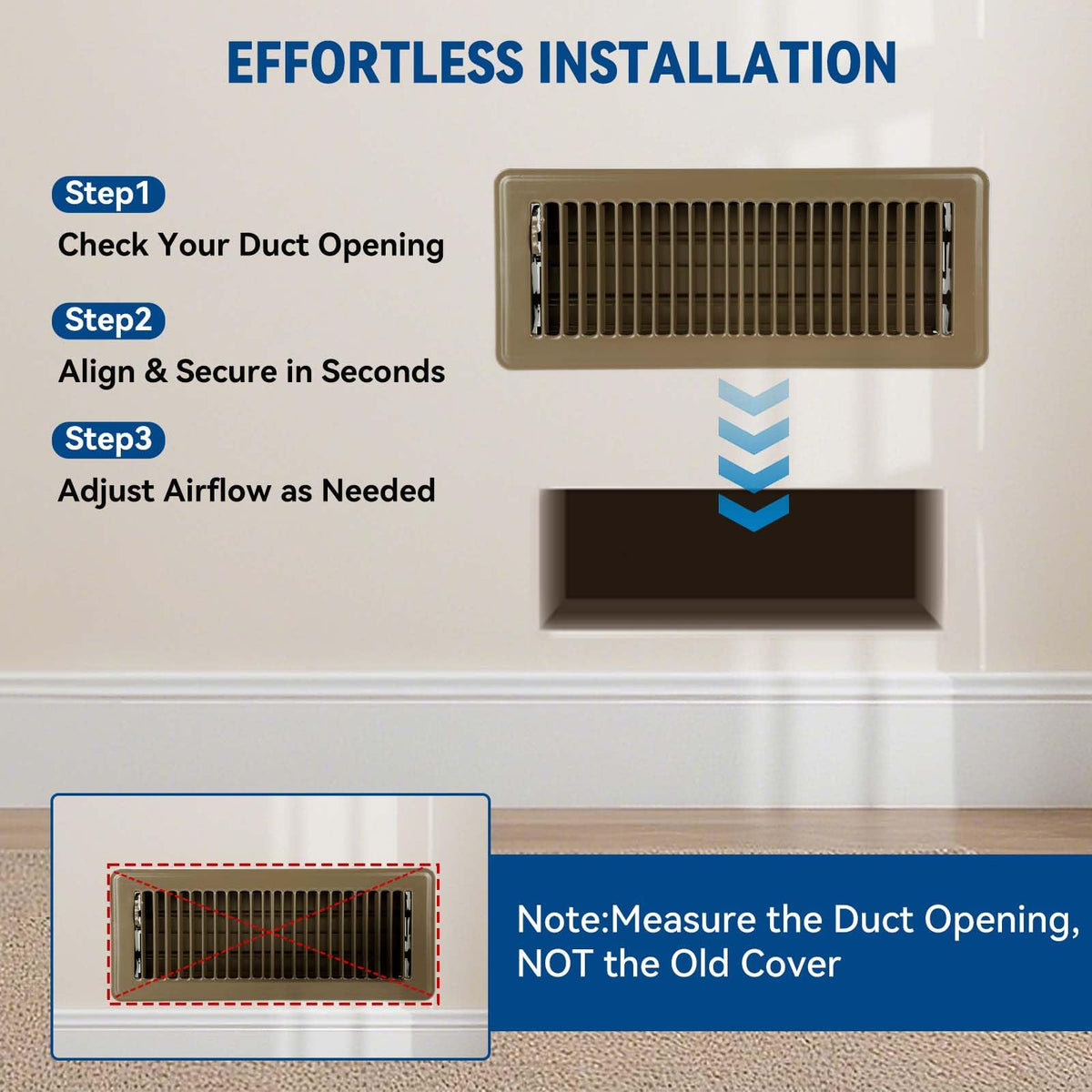 Ventyun 4x12 brown floor register showcases flexible sizing for larger ducts.