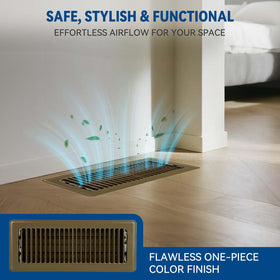 Ventyun curved-edge floor vent highlighting safe design to protect feet and pets.