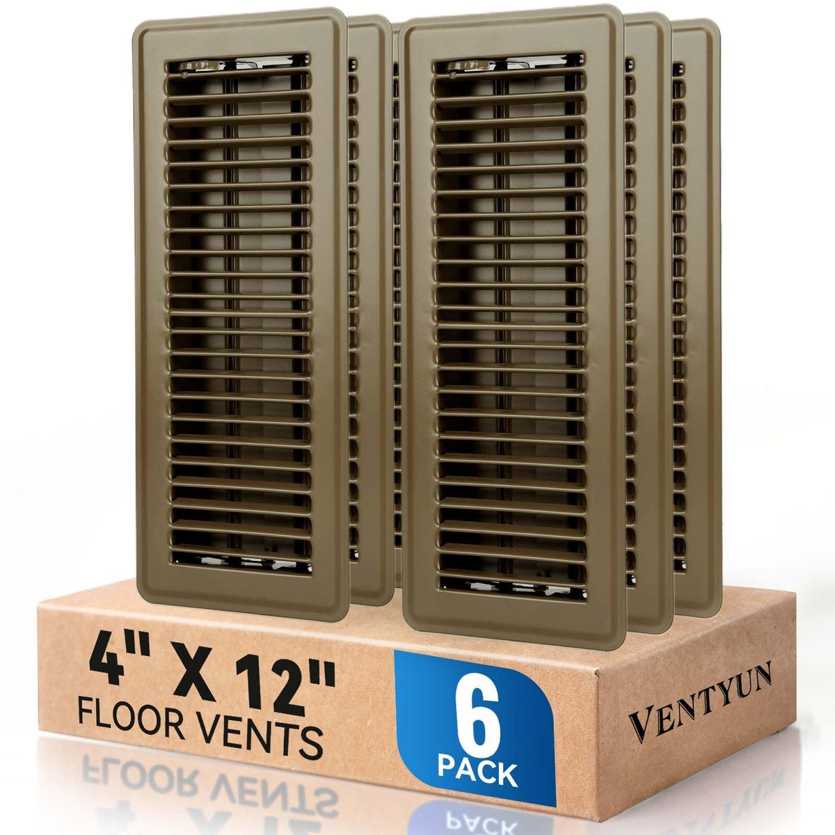Ventyun floor register 4x12 brown, durable metal design for steady airflow.