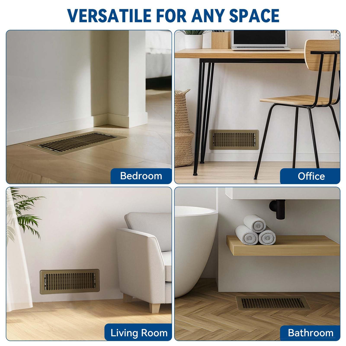 Ventyun quiet-operation floor vent highlights smooth airflow with no rattling or noise.
