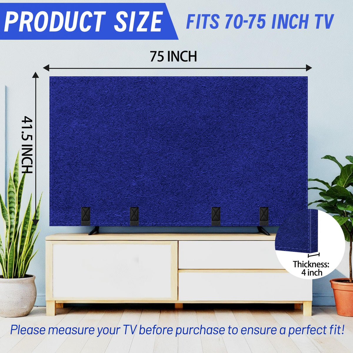 Verdanzia blue felt TV cover protects against dust and scratches during moves.