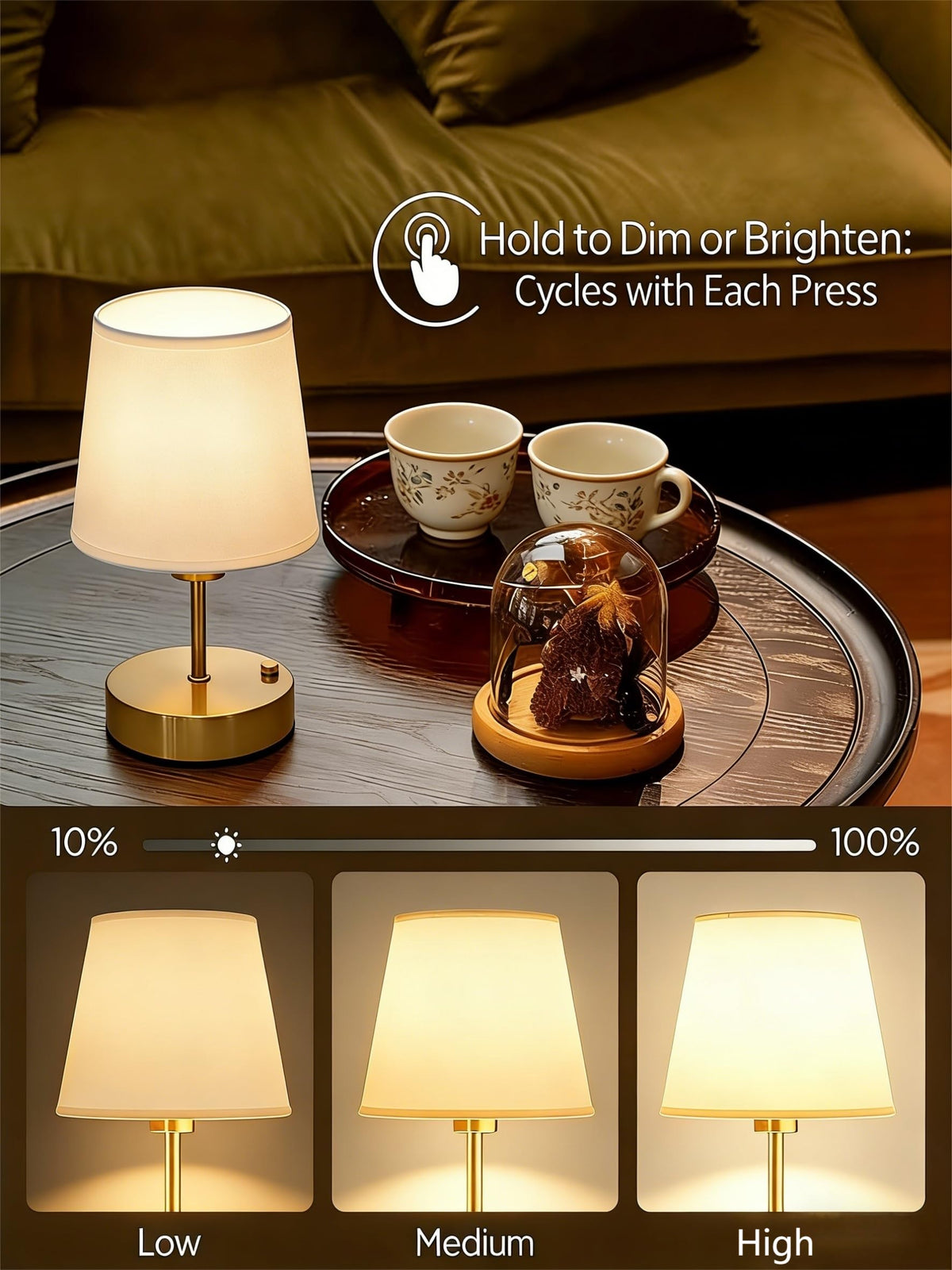 Verdilume Mini Gold table lamp ambient glow for cozy living room