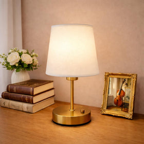 Verdilume Mini Gold table lamp front view showing compact bedside lighting