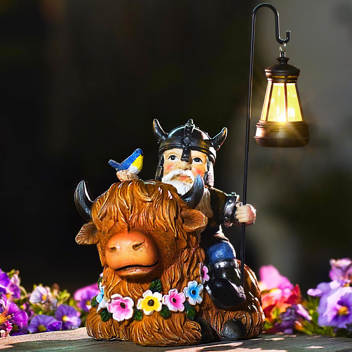 Vereemy Viking helmet detail on gnome for garden aesthetics