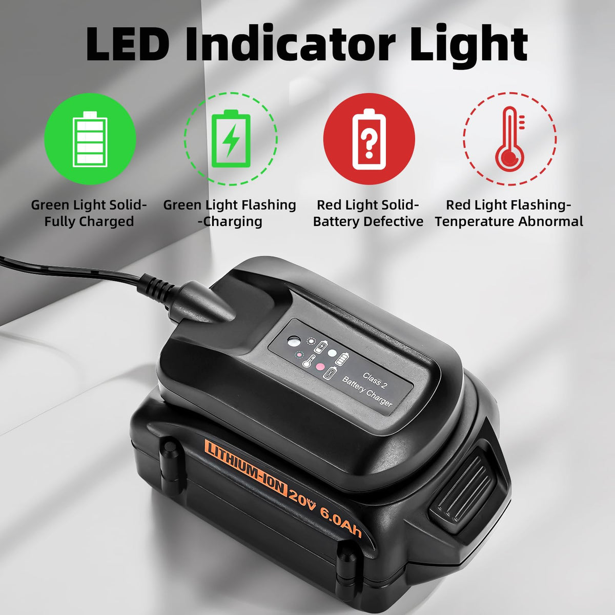 Verful WA3742 charger in use with Worx 20V battery on desk