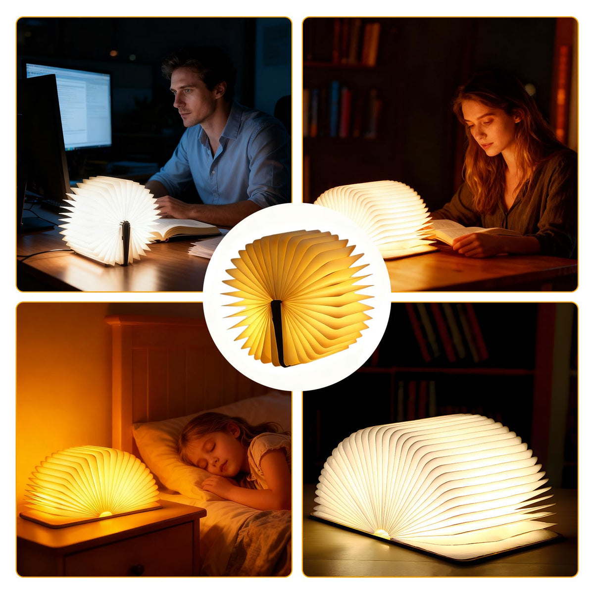 Vergissm book lamp opens to reveal 360-degree rotation for versatile lighting.