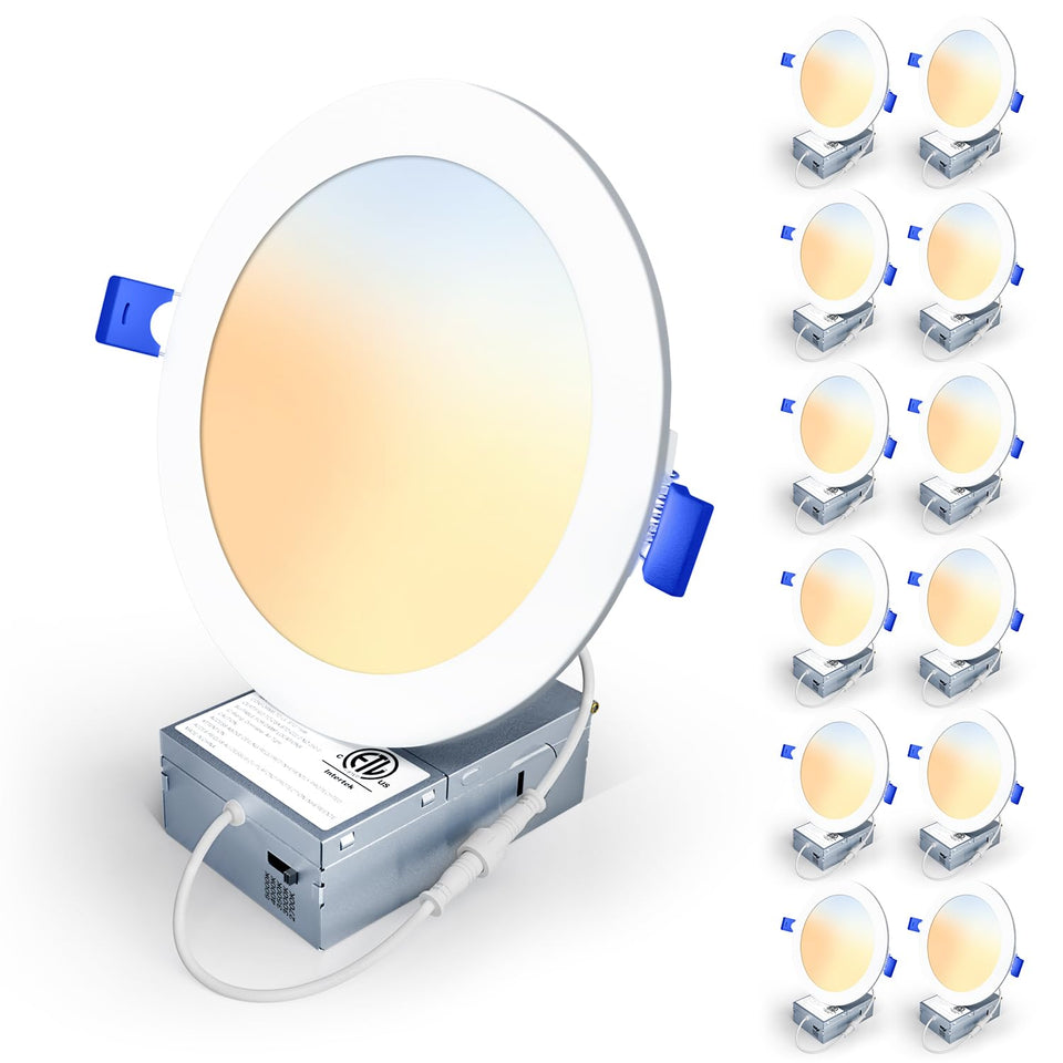 Veriligt 12-pack 6-inch LED recessed light front view highlights seamless ceiling integration for modern rooms.