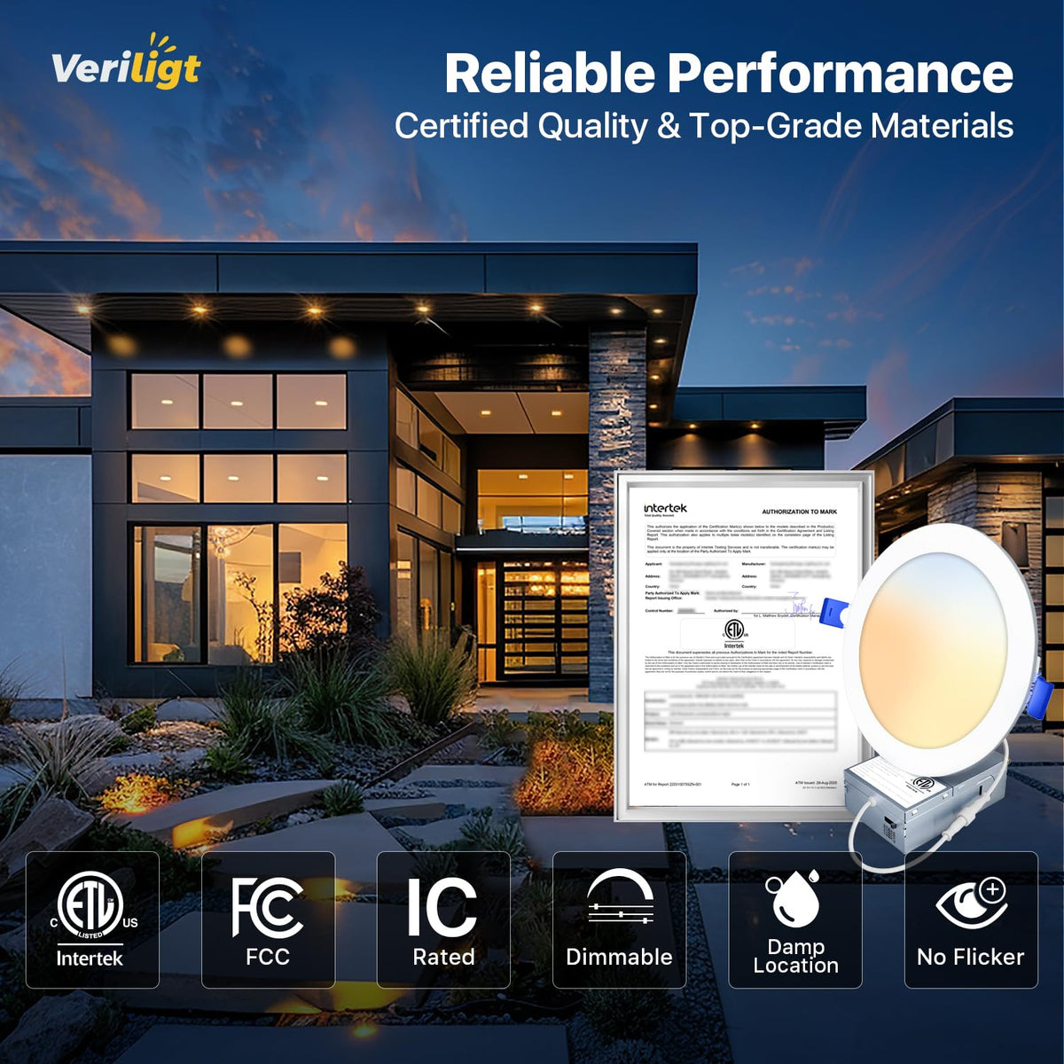 Veriligt ETL-certified recessed light with safety and reliability.