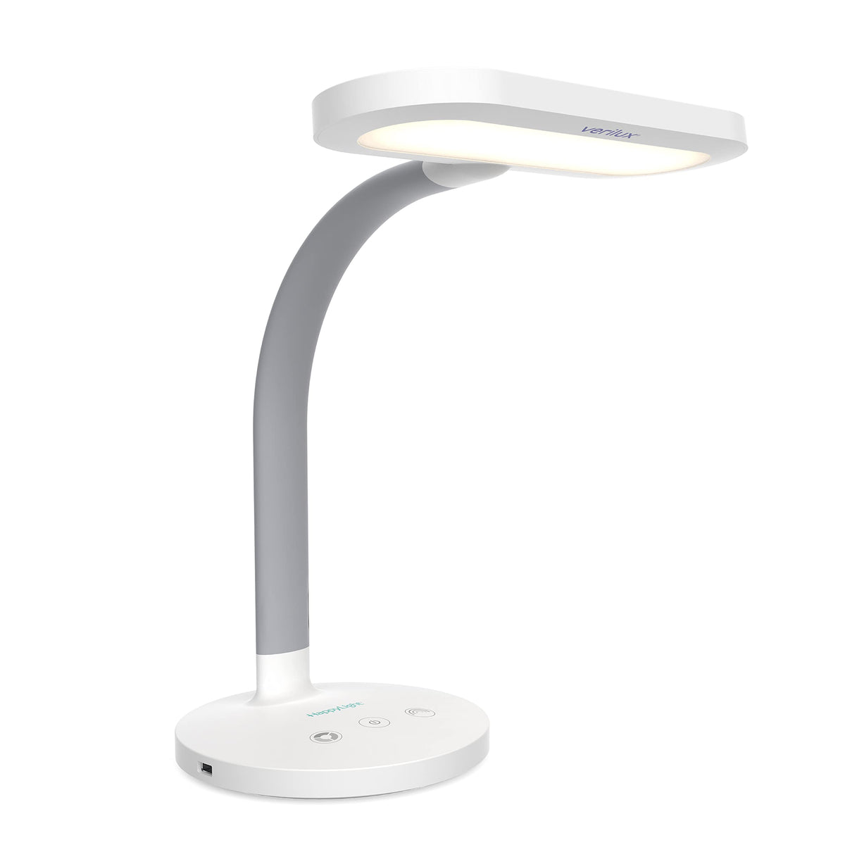 Verilux HappyLight Duo desk lamp with adjustable head for glare control and comfort.