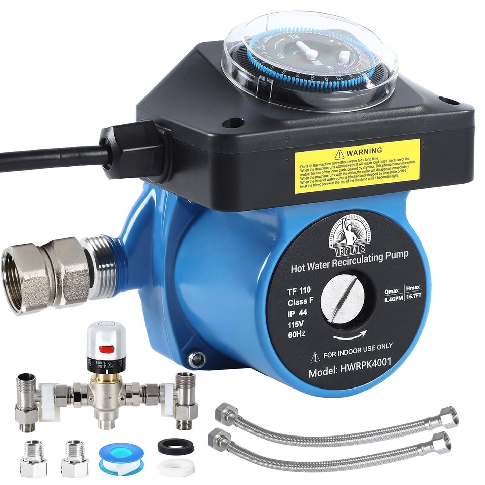 VERIWIS Instant Hot Water Pump Kit showing quick hot water delivery for busy mornings