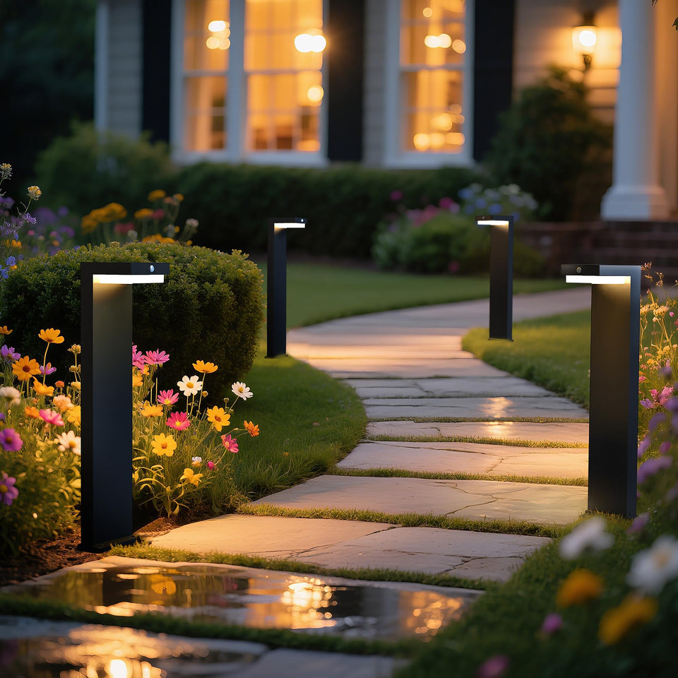 VerLuce 20.5-inch solar pathway light glows along walkways for safe evening navigation.