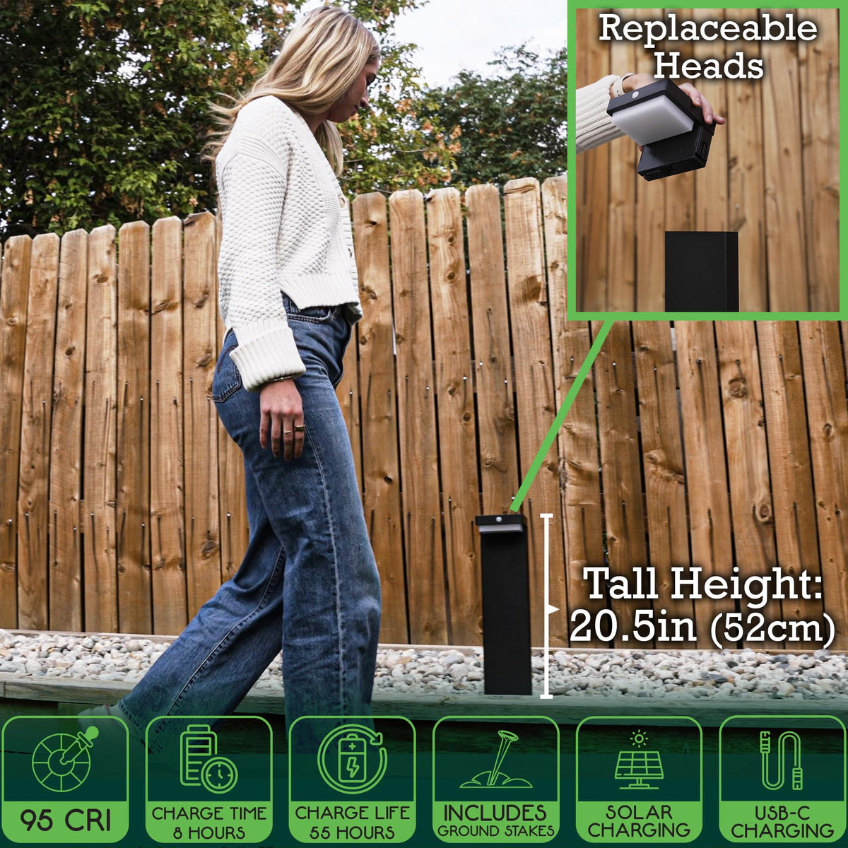 VerLuce solar path light with aluminum body and diffused glow for even illumination.