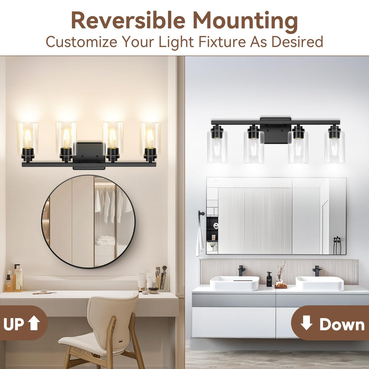 VerRon over-mirror setup delivering generous illumination across the vanity