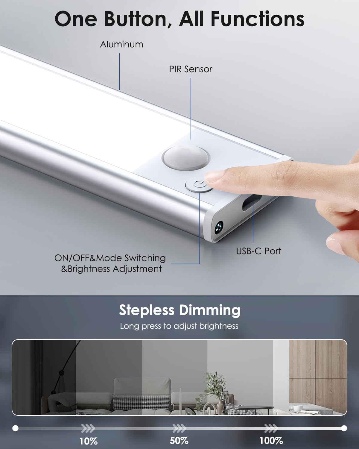 VerRon motion sensor under-cabinet light auto mode activates on movement