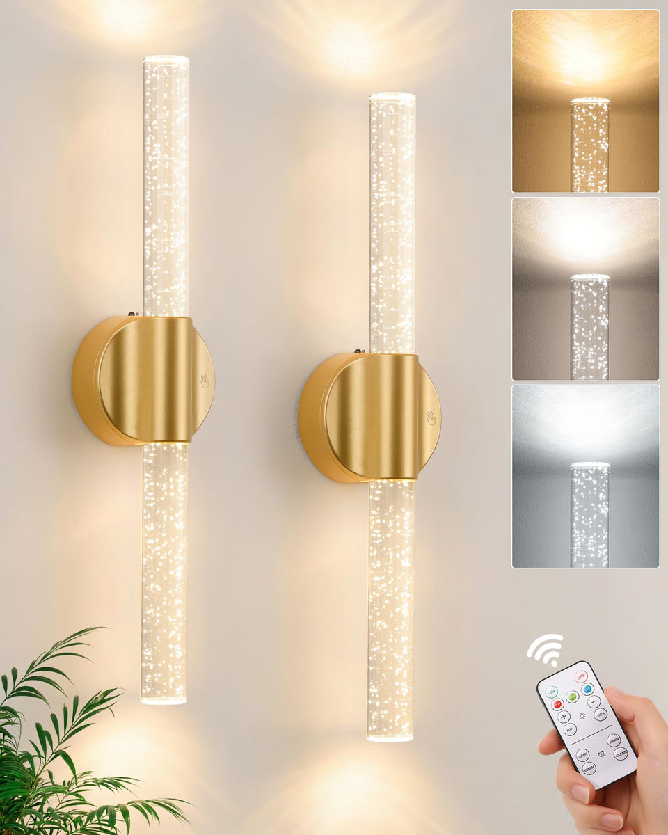 VerRon peel-and-stick gold sconces add warm bedroom ambience.