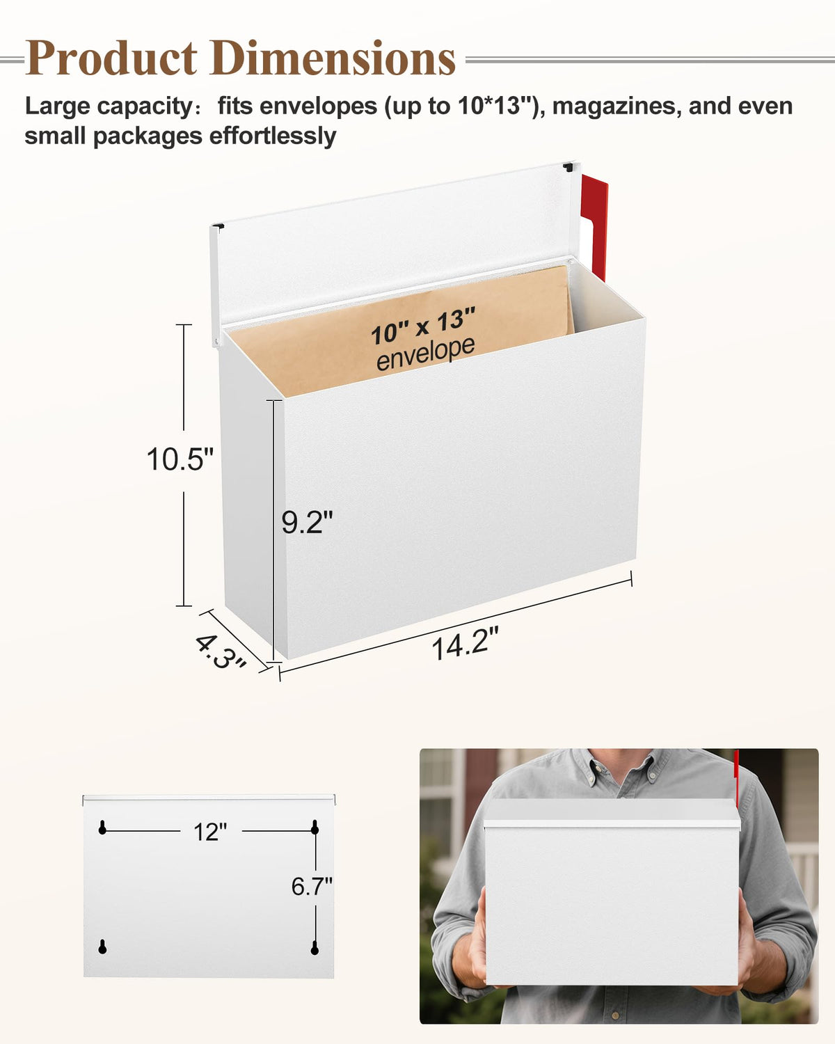 VERSASKY mailbox silent-closing lid reduces noise during retrieval.