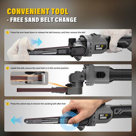 1/2-inch by 18-inch belt enables efficient material removal on large surfaces.