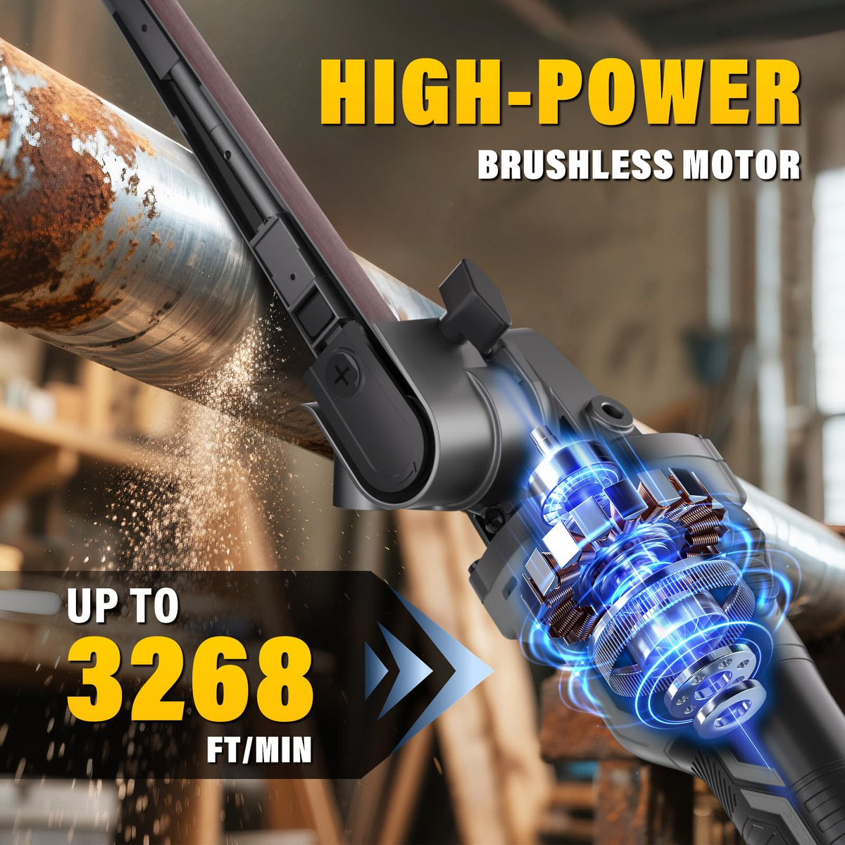 Six variable speeds support coarse to fine grinding on wood and metal.