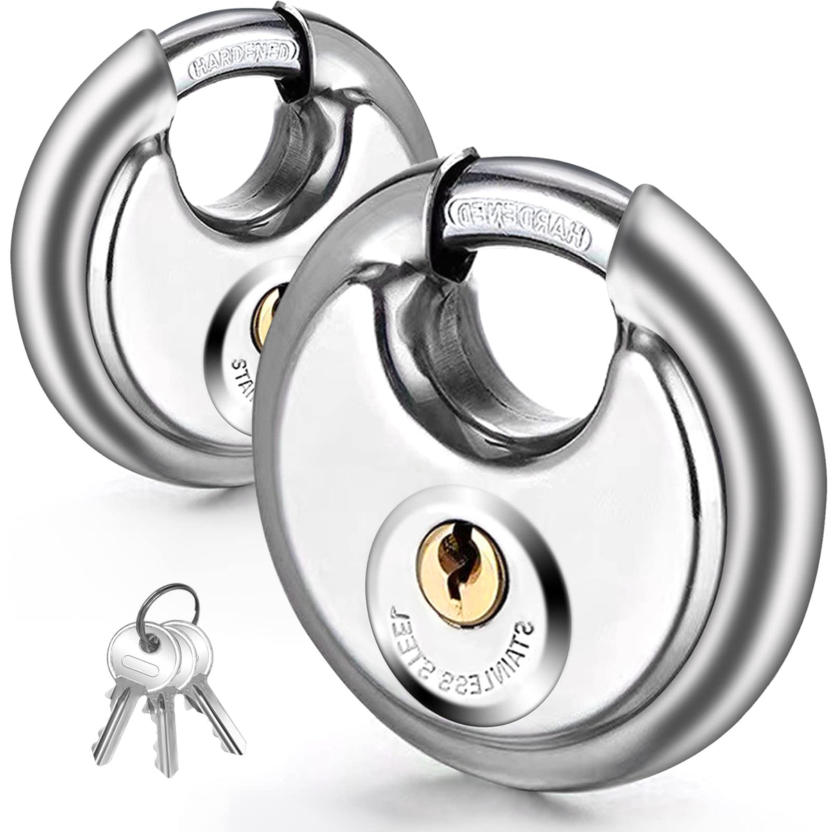 Vervvida keyed padlock two-pack with discus lock for secure storage.