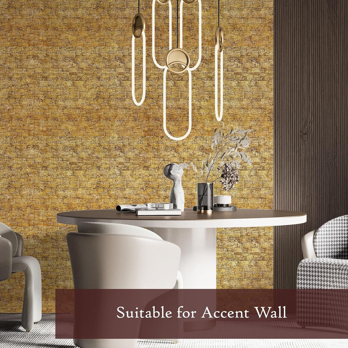 Very Berry Sticker gold wallpaper wall accent brings shimmering focal point.