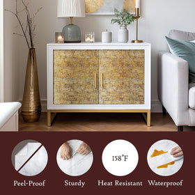 Very Berry Sticker gold wallpaper seals against splashes with wipe-clean surface.