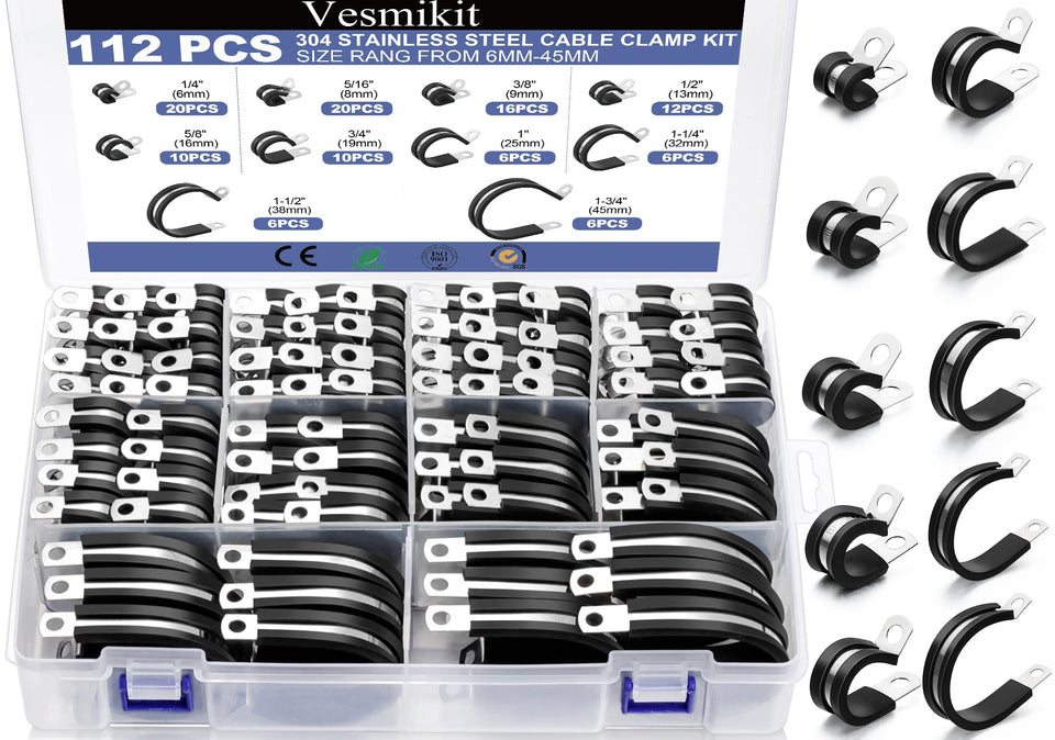 Vesmikit cable clamps 112pcs in 10 sizes securely organize hoses and cables