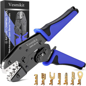 Vesmikit crimping tool non insulated open-barrel terminals for sturdy, repeatable crimps.