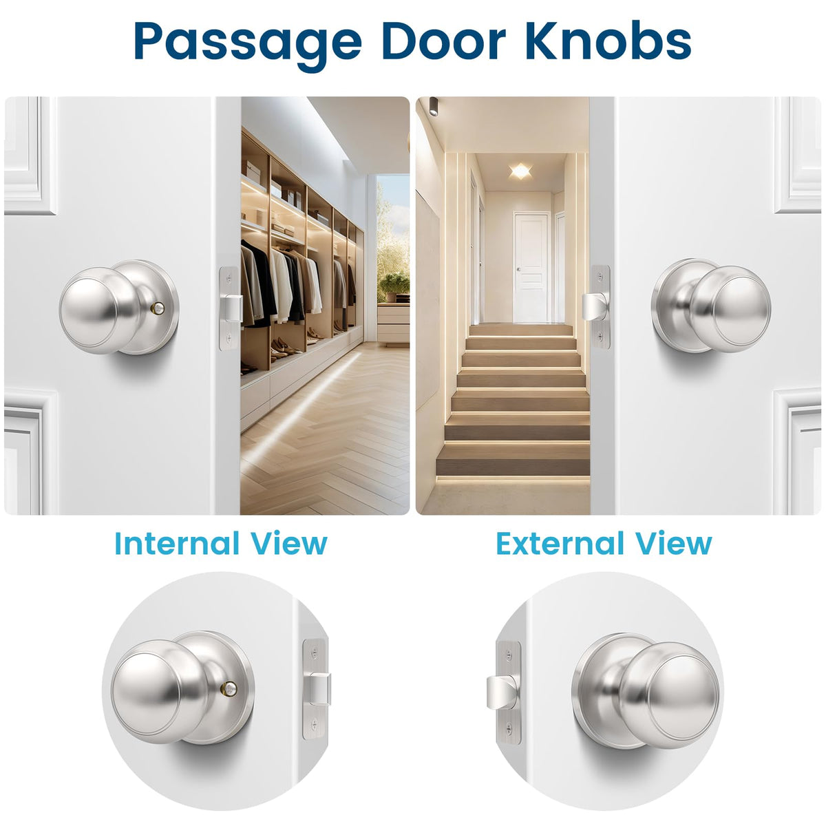 Vesmikit brushed nickel door knob on a modern hallway door