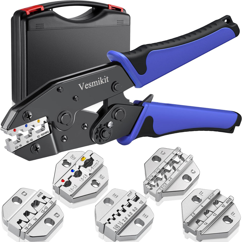 Vesmikit 6-piece crimping tool set in a rugged case for organized DIY electrical work